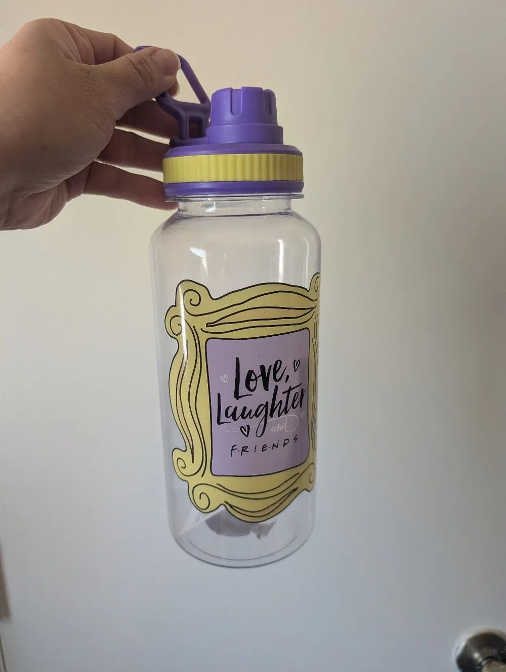 Purple and Yellow 'Love, Laughter and Friends' Party Water Bottle